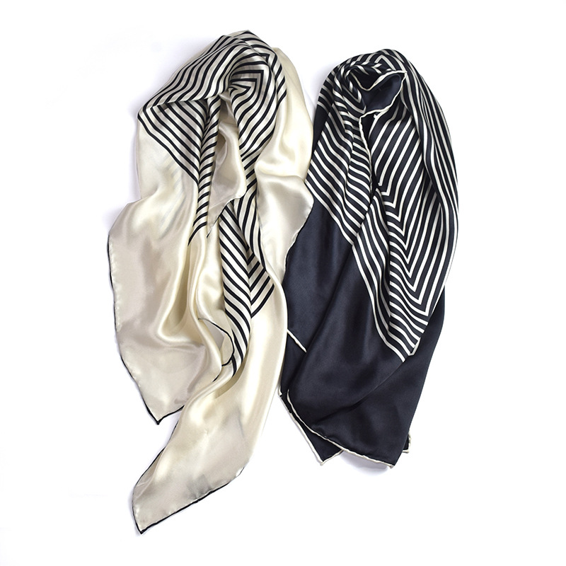 Silk Scarf 90*90cm100 silk black and white stripes  High Quality Free Shipping